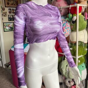 Purple mesh long sleeve crop top size small